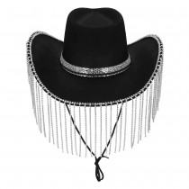 CHAPEAU COWGIRL NOIRE FRANGES ADULTE