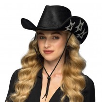 CHAPEAU DE COWBOY NOIR ÉTOILE STRASS ARGENT ADULTE