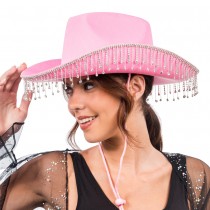 CHAPEAU DE COWBOY ROSE CHAÎNE STRASS ADULTE