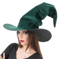CHAPEAU DE SORCIÈRE CROCHU VELOURS VERT ADULTE
