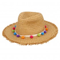 CHAPEAU PANAMA PAILLE BOHÈME PLAGE POMPONS ADULTE