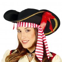 CHAPEAU PIRATE BANDEAU RAYÉ ROUGE BLANC ADULTE