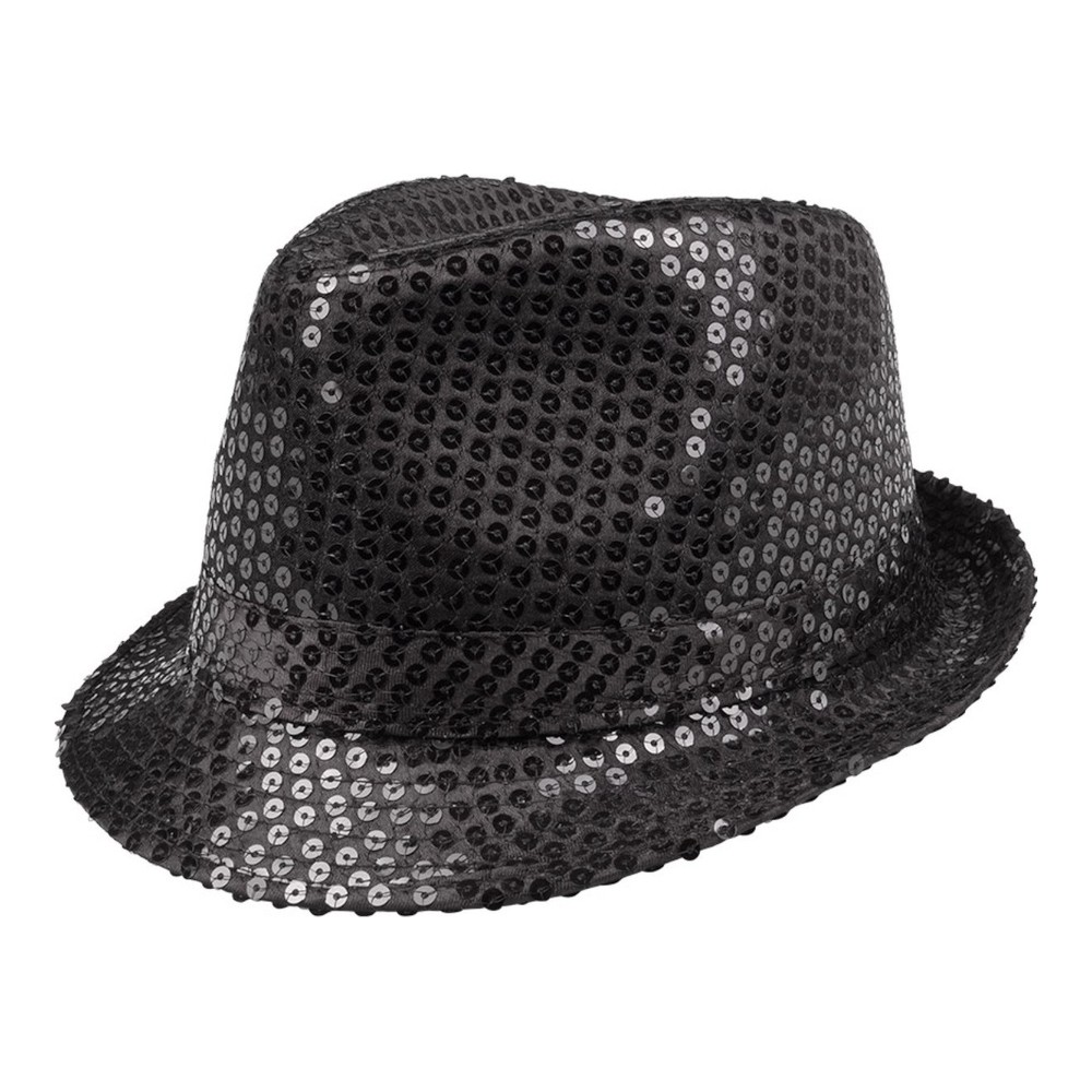 1x Chapeau Paillettes, 6 LED, clignotantes, sequin, homme & femme, fête,  EVG/EVFJ, taille unique, noir