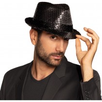 CHAPEAU POPSTAR SEQUINS NOIR ADULTE