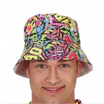 CHAPEAU SEAU BOB GRAFFITIS FLASHY ANNÉES 90 ADULTE