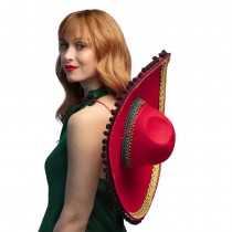 CHAPEAU SOMBRERO BRODERIE TRADITION 57CM ROUGE