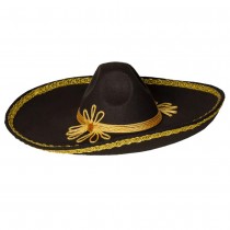 CHAPEAU SOMBRERO MARIACHI BRODERIE OR 55CM NOIR