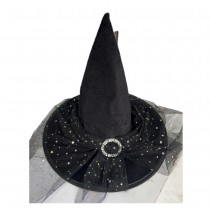 CHAPEAU SORCIÈRE TULLE NOIR PAILLETÉ BOUCLE ADULTE