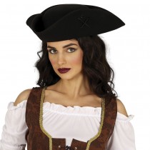 CHAPEAU TRICORNE PIRATE FEUTRE NOIR ADULTE