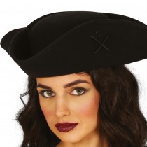 CHAPEAU TRICORNE PIRATE FEUTRE NOIR ADULTE