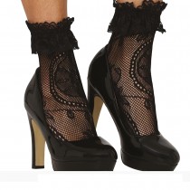 CHAUSSETTES COURTES DENTELLE NOIR FLEUR FEMME