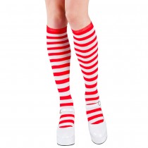 CHAUSSETTES MONTANTES RAYÉES ROUGE BLANC ADULTE