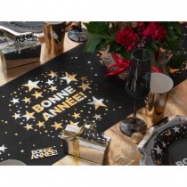 CHEMIN DE TABLE ANNÉE CHAMPAGNE 28CMX3M NOIR