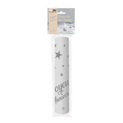 CHEMIN DE TABLE ANNIVERSAIRE 28CMX5M ARGENT