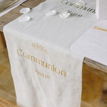 CHEMIN DE TABLE COMMUNION LAURRIER OR 28CMX5M LIN