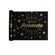 CHEMIN DE TABLE INTISSÉ ANNIVERSAIRE 30CMX5M NOIR