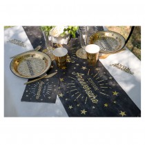 CHEMIN DE TABLE INTISSÉ ANNIVERSAIRE 30CMX5M NOIR