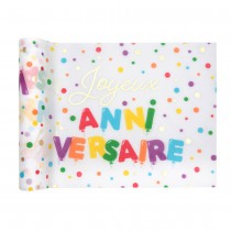 CHEMIN DE TABLE INTISSÉ ANNIVERSAIRE POIS COLORE 28CMX3M