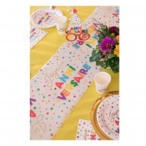 CHEMIN DE TABLE INTISSÉ ANNIVERSAIRE POIS COLORE 28CMX3M