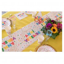 CHEMIN DE TABLE INTISSÉ ANNIVERSAIRE POIS COLORE 28CMX3M