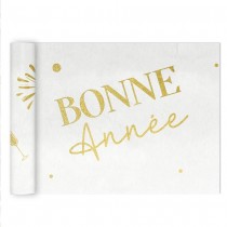 CHEMIN DE TABLE INTISSÉ BONNE ANNÉE 28CMX4M BLANC