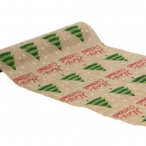 CHEMIN DE TABLE JUTE NOËL SAPINS 28CMX3M NATURE
