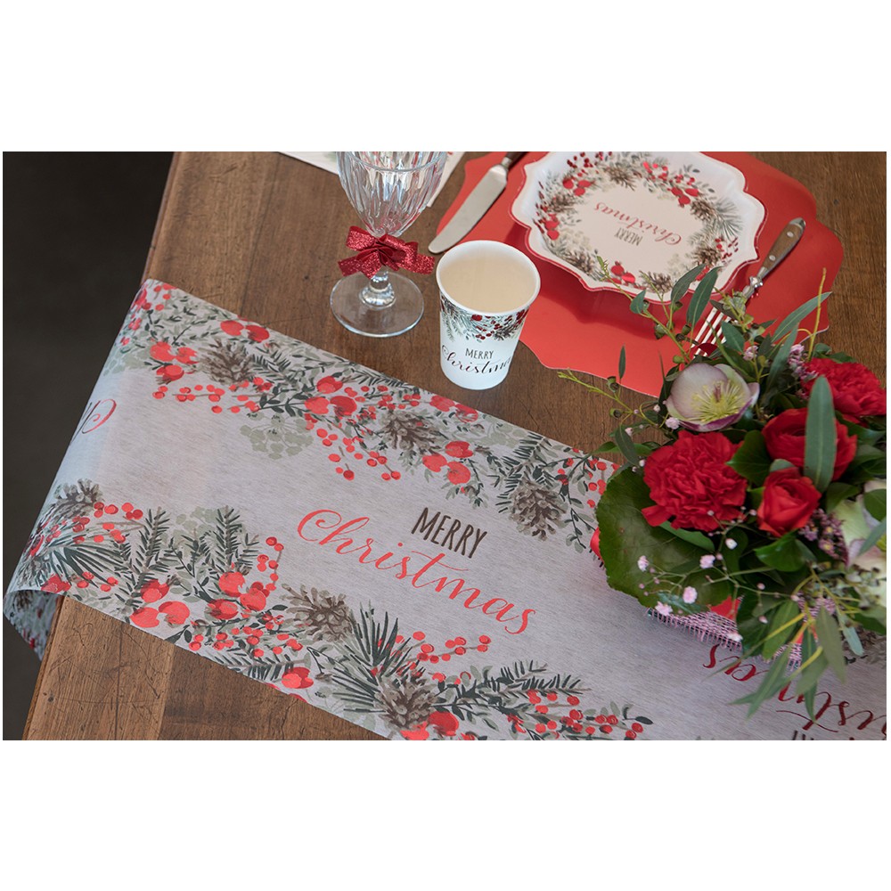 CHEMIN DE TABLE POLYESTER NOËL 30CM2.5M ROUGE