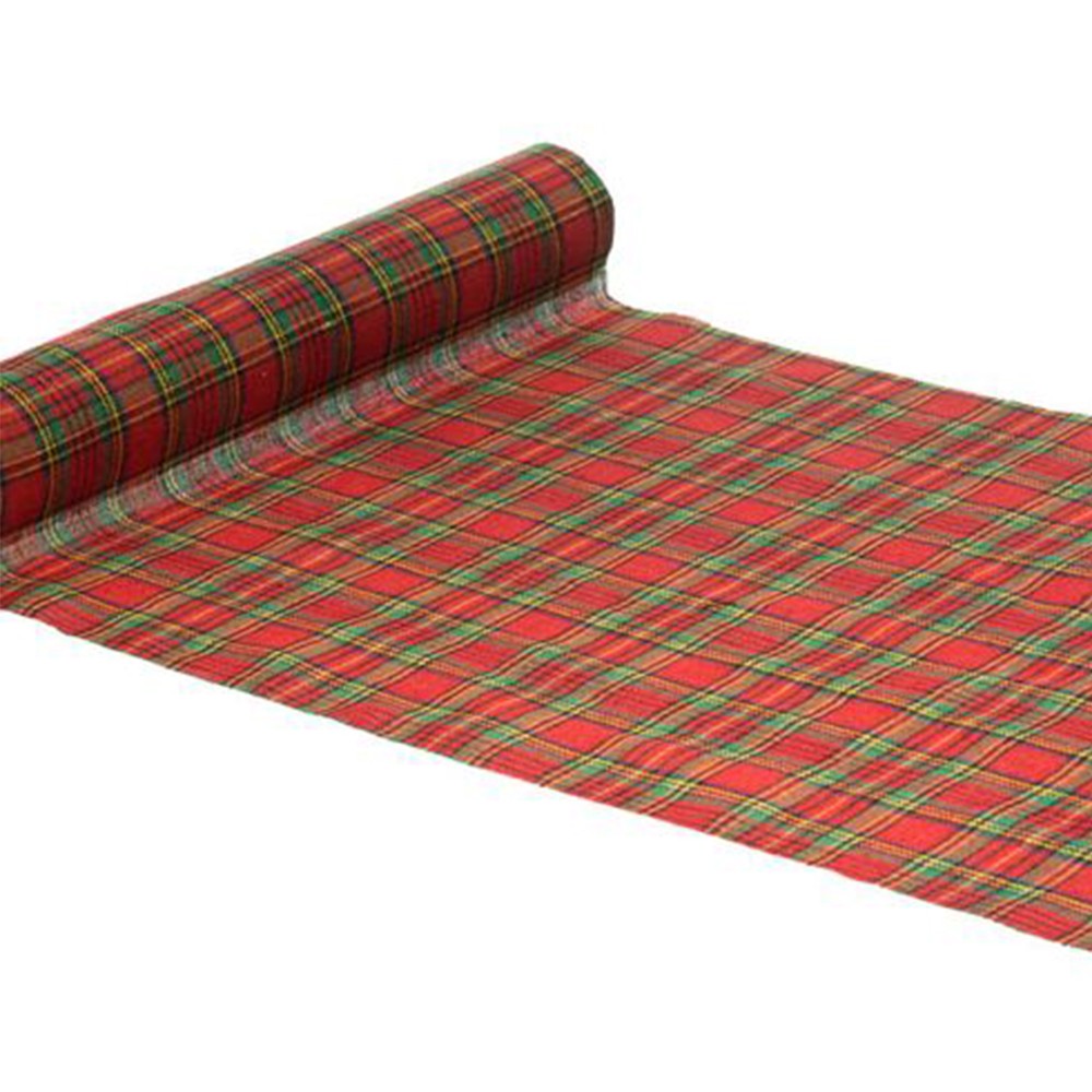 CHEMIN DE TABLE TISSU TARTAN 28CMX3M ROUGE VERT OR