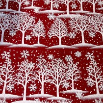 CHEMIN DE TABLE VELOURS ARBRES BLANC 28CMX3M ROUGE
