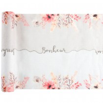 CHEMIN DE TABLE VOILE AMOUR FLORAL 28CMX3M IVOIRE