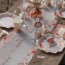 CHEMIN DE TABLE VOILE AMOUR FLORAL 28CMX3M IVOIRE