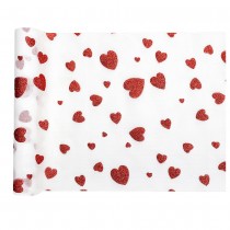 CHEMIN DE TABLE VOILE POLYESTER CŒUR 28CMX3M BLANC