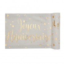 CHEMIN TABLE ANNIVERSAIRE BLANC ET OR 3M