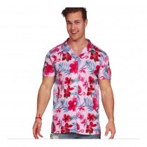 CHEMISE HAWAÏENNE POLYESTER FLAMANT ROSE HOMME
