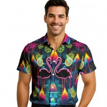 CHEMISE HAWAÏENNE POLYESTER FLAMINGO PARTY HOMME