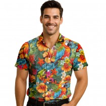 CHEMISE HAWAÏENNE POLYESTER FLORE PERROQUET HOMME