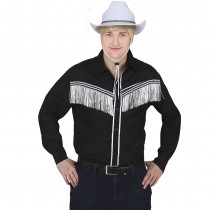 CHEMISE NOIRE À FRANGES BLANCHES COWBOY ADULTE