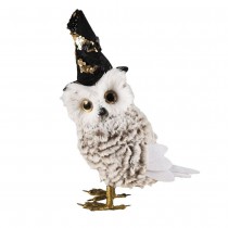 CHOUETTE CHAPEAU SORCIÈRE SEQUIN MAGIE 30CM BLANC