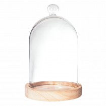 CLOCHE EN VERRE SUR SOCLE BOIS 19CM