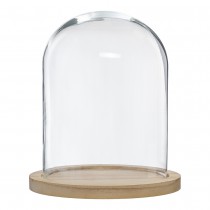 CLOCHE EN VERRE SUR SOCLE BOIS 29 CM