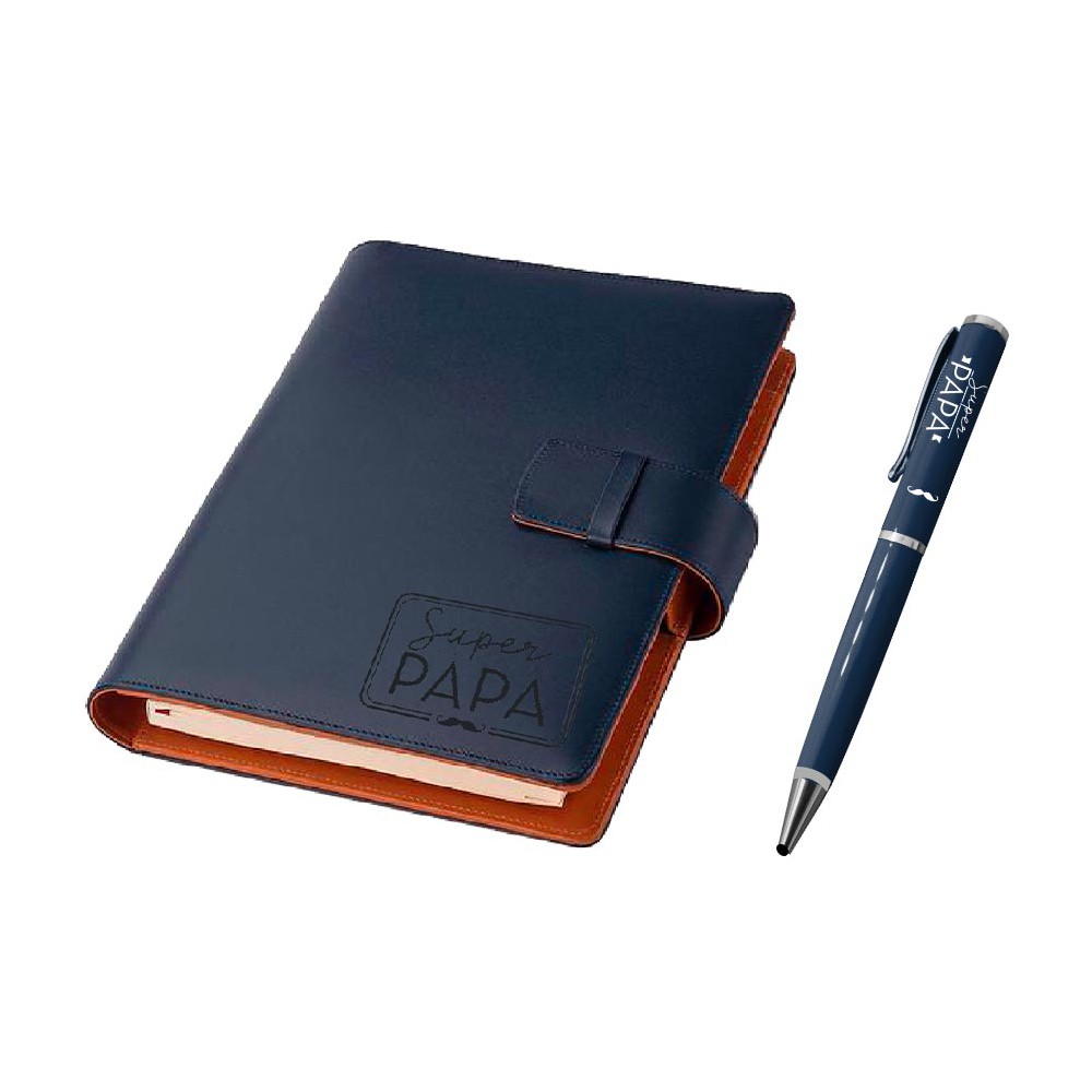 COFFRET BLOC NOTES STYLO SUPER PAPA BLEU