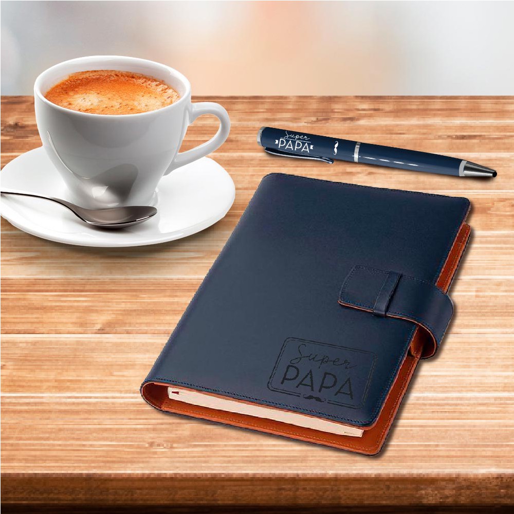 COFFRET BLOC NOTES STYLO SUPER PAPA BLEU