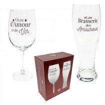 COFFRET DUO VERRES VIN BIÈRE TRINQUONS À L\'AMOUR