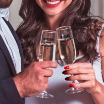COFFRET FLÛTES CHAMPAGNE VERRE MADAME MONSIEUR