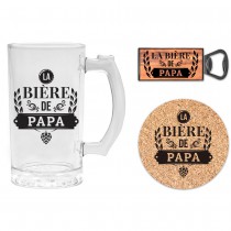 COFFRET LA BIÈRE DE PAPA VERRE DÉCAPSULEUR DESSOUS