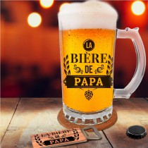 COFFRET LA BIÈRE DE PAPA VERRE DÉCAPSULEUR DESSOUS