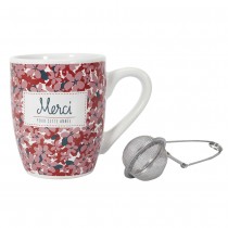 COFFRET MUG CÉRAMIQUE BOULE À THÉ MERCI ANNÉE 30CL