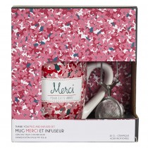 COFFRET MUG CÉRAMIQUE BOULE À THÉ MERCI ANNÉE 30CL