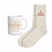 COFFRET MUG CHAUSSETTES PAILLETTES MAMIE D\'AMOUR