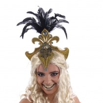 COIFFE CARNAVAL DE BAHIA STRASS PLUME OR